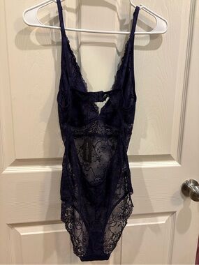 Samantha Chang Navy Blue Lace Teddy Bodysuit